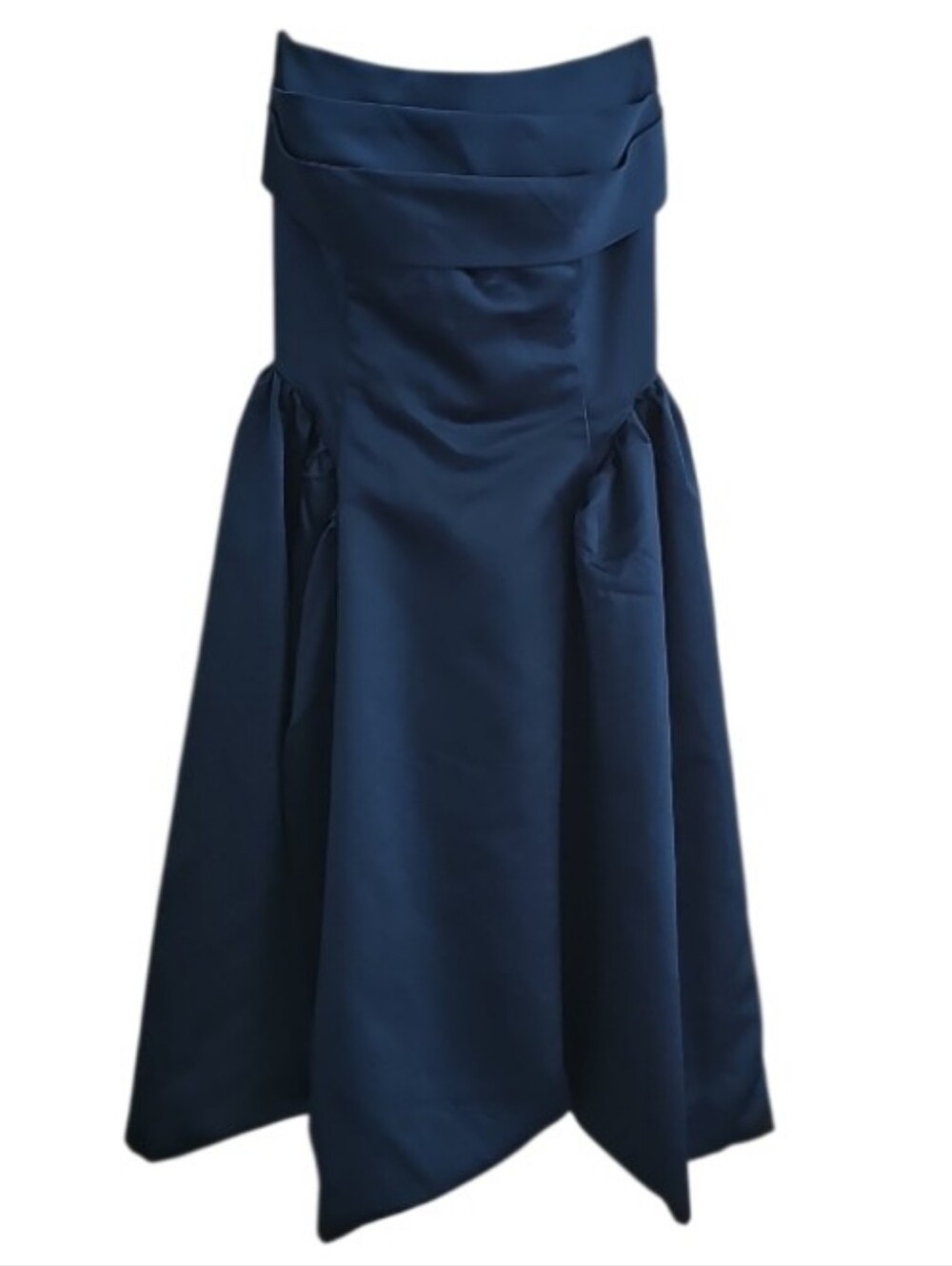 Blue Satin Corset Dress Women 16W Strapless Lace Up Prom Formal Midi Ball Gown